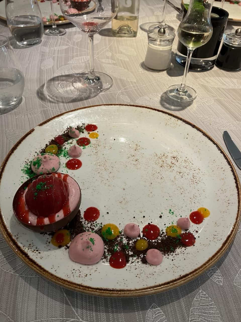 a plate of dessert on a table