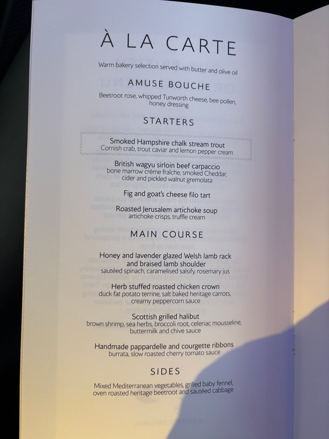 a menu of a restaurant
