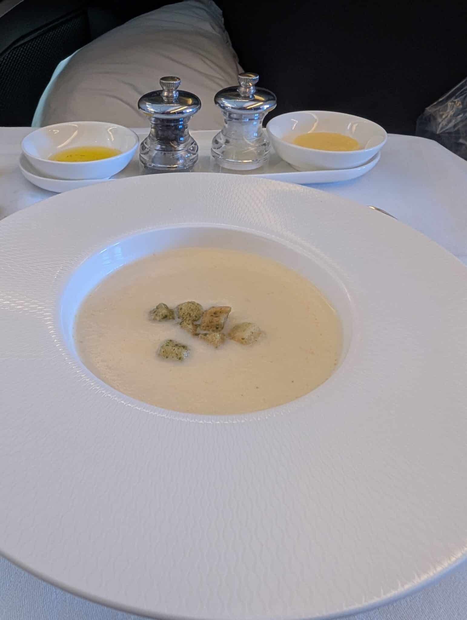 a bowl of soup on a table
