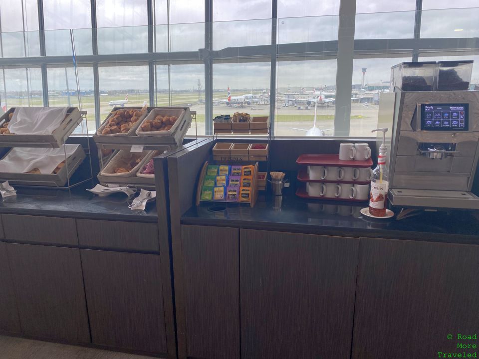 LHR T5 Plaza Premium coffee and bread