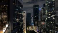 a city skyline at night
