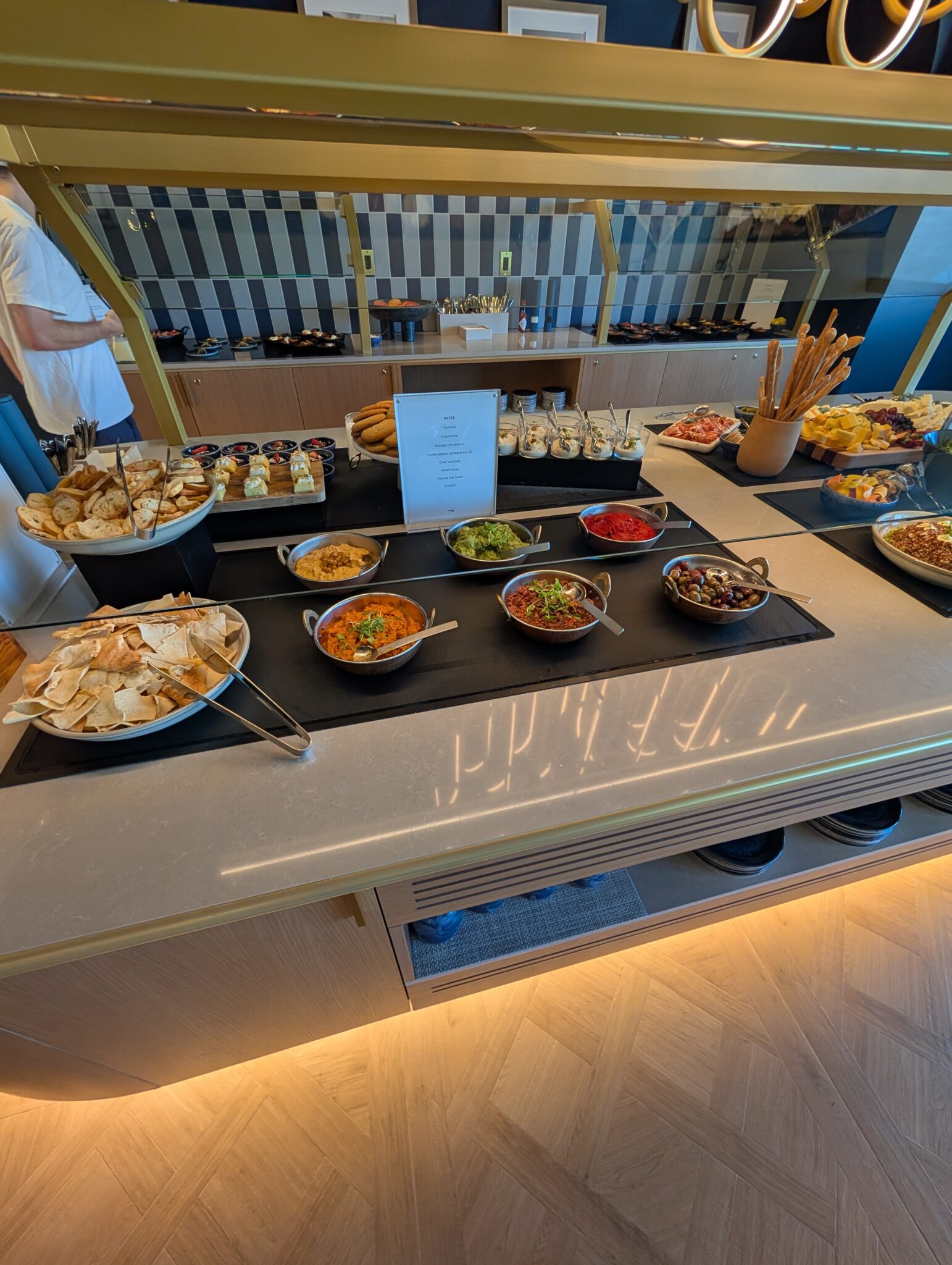 a buffet table with food on it