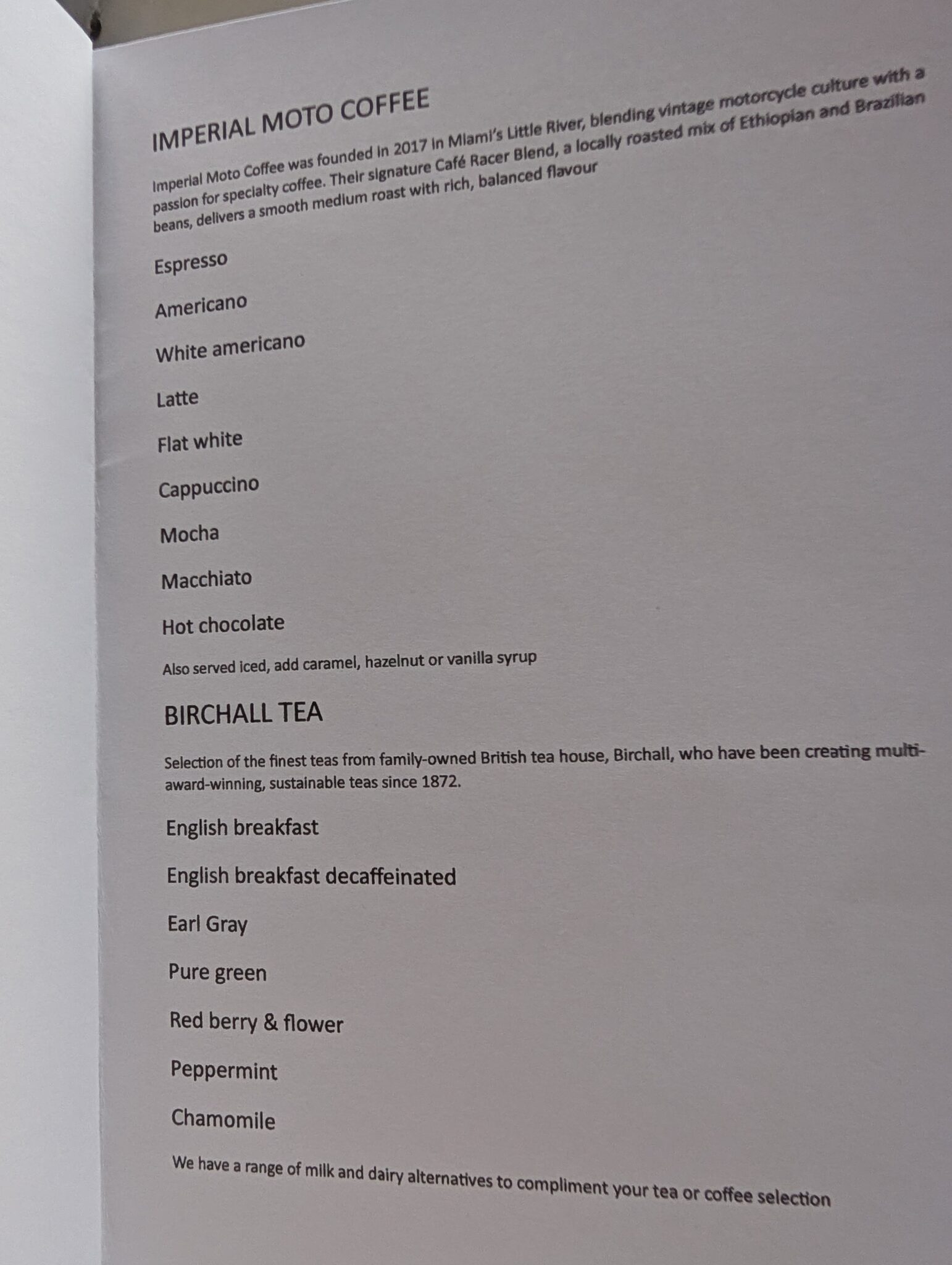 a menu of a restaurant