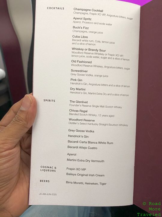 Qatar Airways A350-1000 QSuites Business Class cocktails and spirits