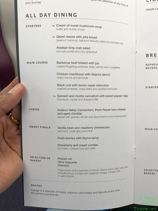 Qatar Airways A350-1000 QSuites Business Class - dinner menu