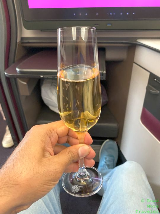 Qatar Airways A350-1000 QSuites Business Class - pre-departure beverage