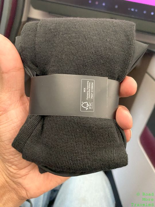 QR QSuites amenity kit contents - socks