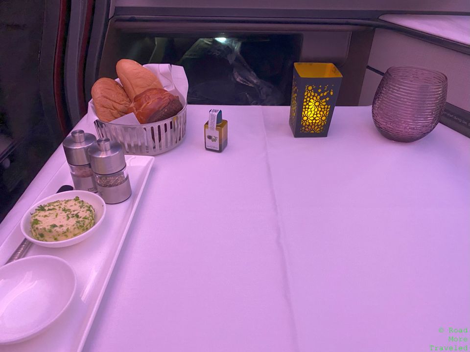QR Business Class dinner set-up