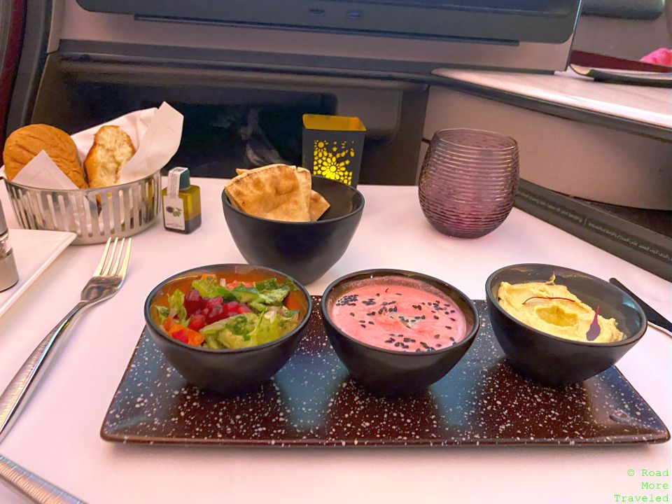 Qatar Airways A350-1000 QSuites Business Class - mezze platter