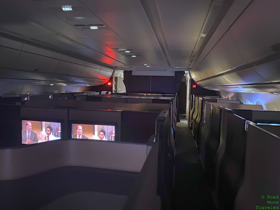 QR QSuites cabin with night lighting