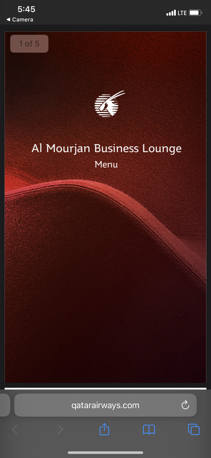 Qatar Airways Al Mourjan Garden Lounge Doha menu