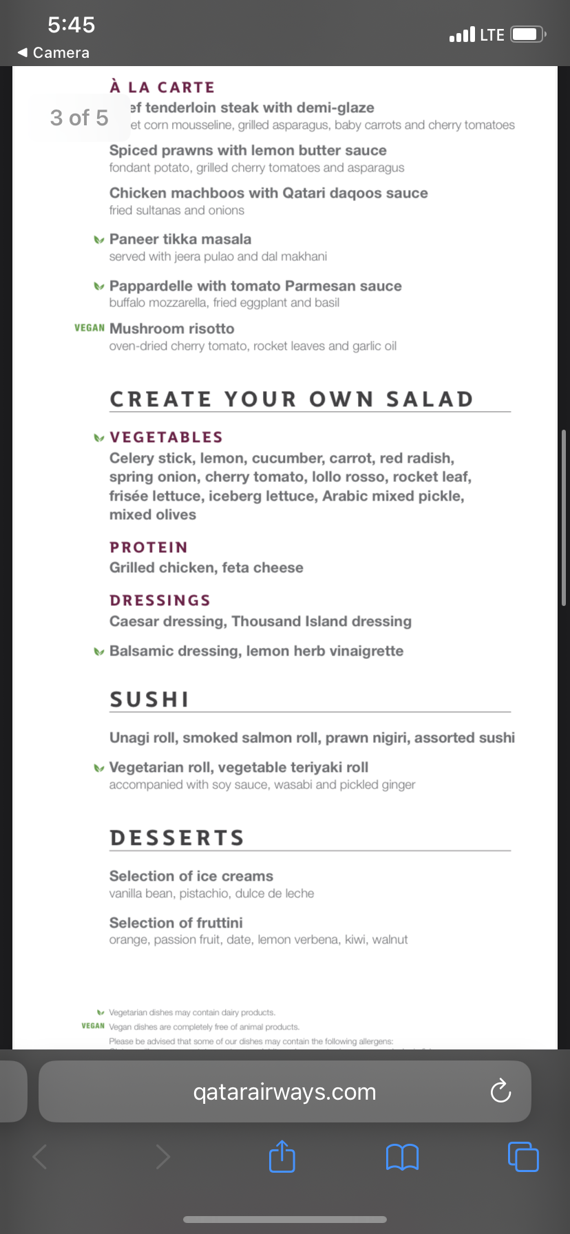 QR Al Mourjan Garden Lounge salad, sushi, and dessert