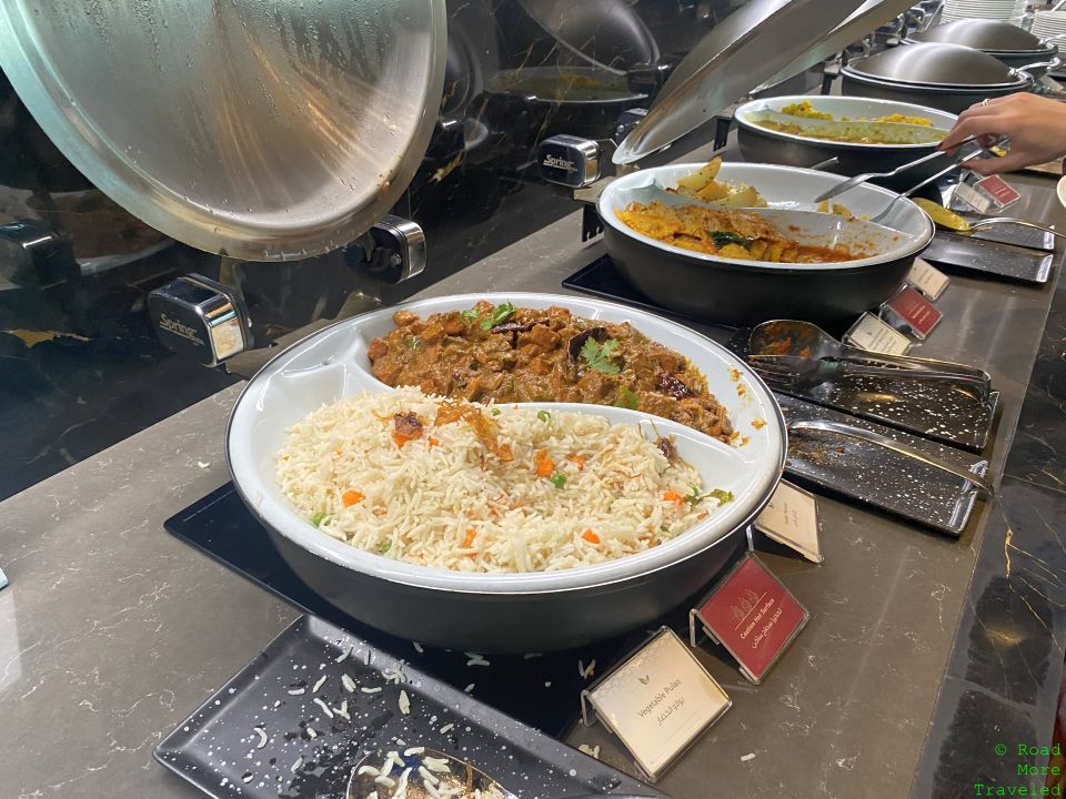 Qatar Airways Al Mourjan Garden Lounge Doha - hot buffet items