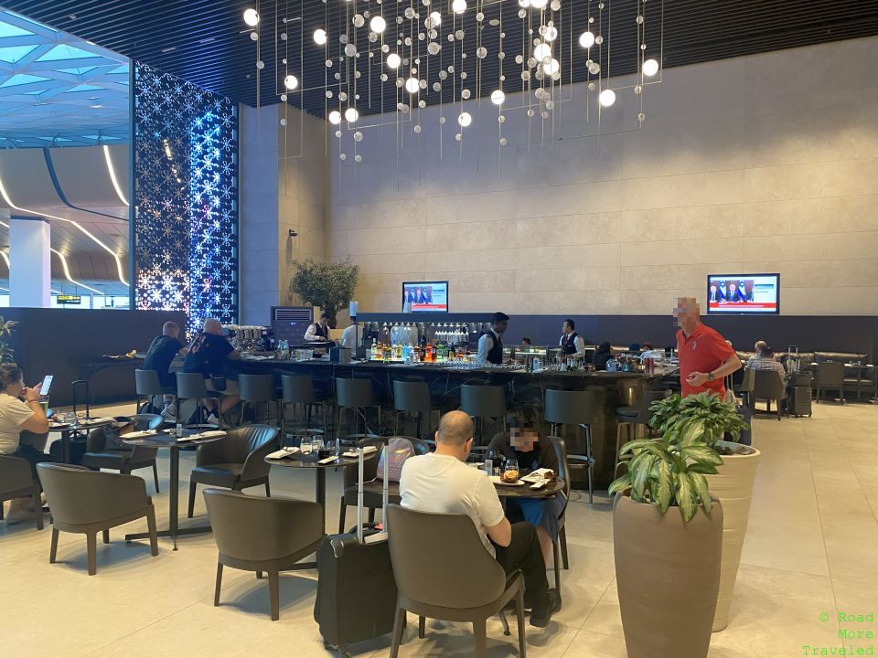 Qatar Airways Al Mourjan Garden Lounge Doha sit-down bar in back of dining area