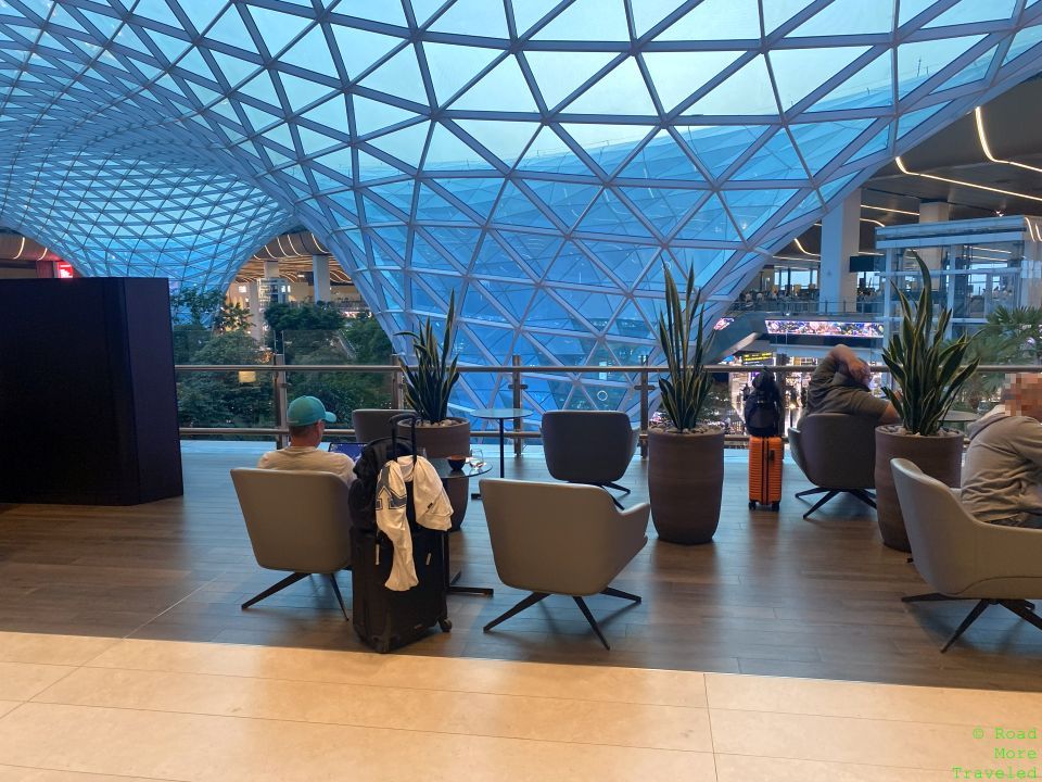 QR Al Mourjan Garden Lounge dining room seating overlooking terminal ceiling