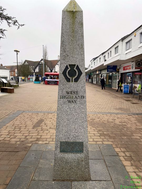 Seven miles of the West Highland Way - obelisk at start of trail, Milngavie, Scotland