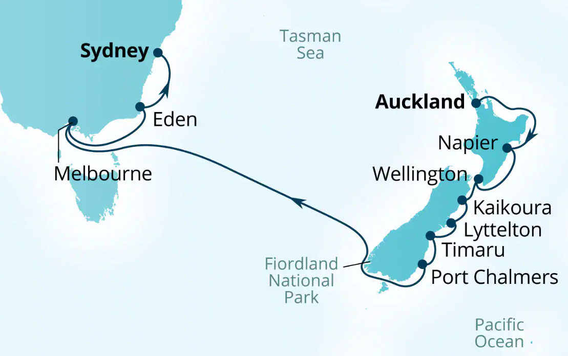 a map of new zealand with a route