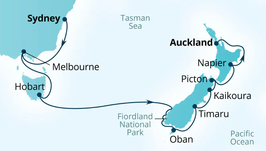 a map of new zealand with a route