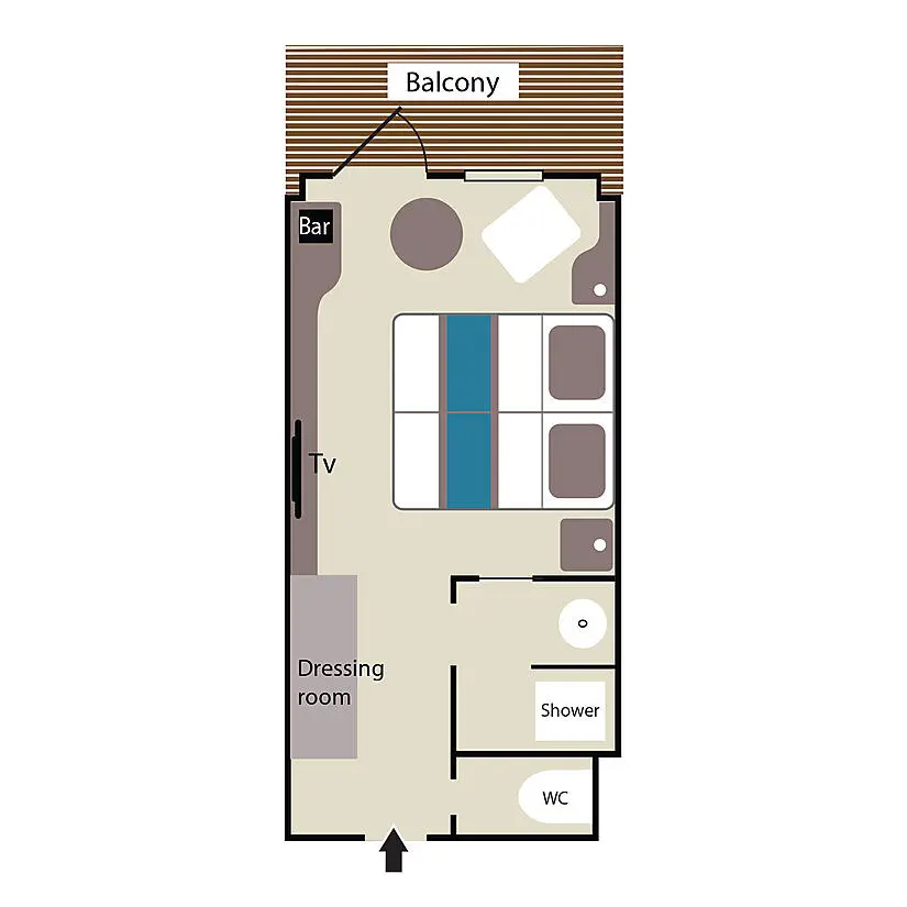 a floor plan of a hotel room