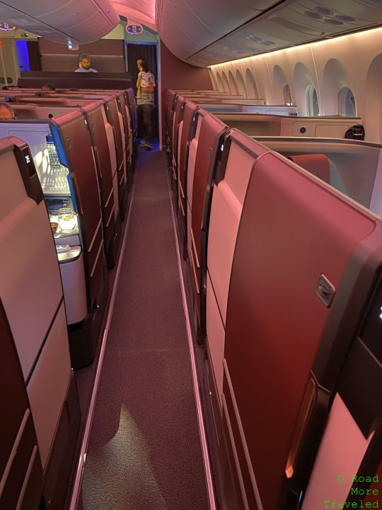 Qatar Airways B787-9 Business Class cabin with doors