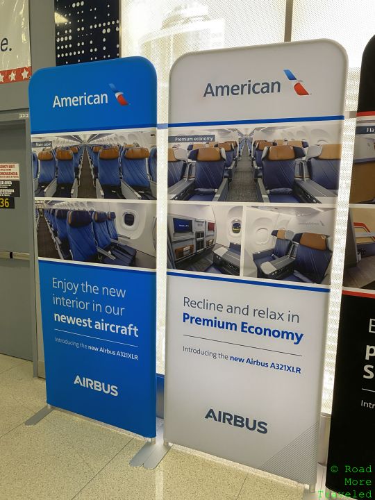 American A321XLR cabin posters at JFK