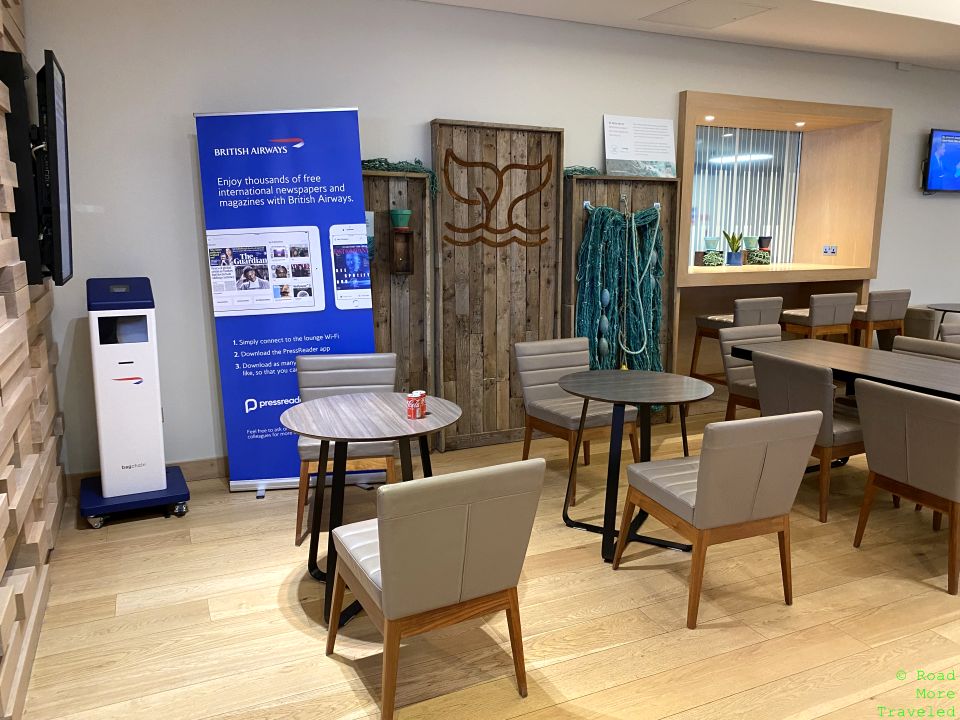 British Airways Lounge Glasgow initial seating section and WiFi code machine