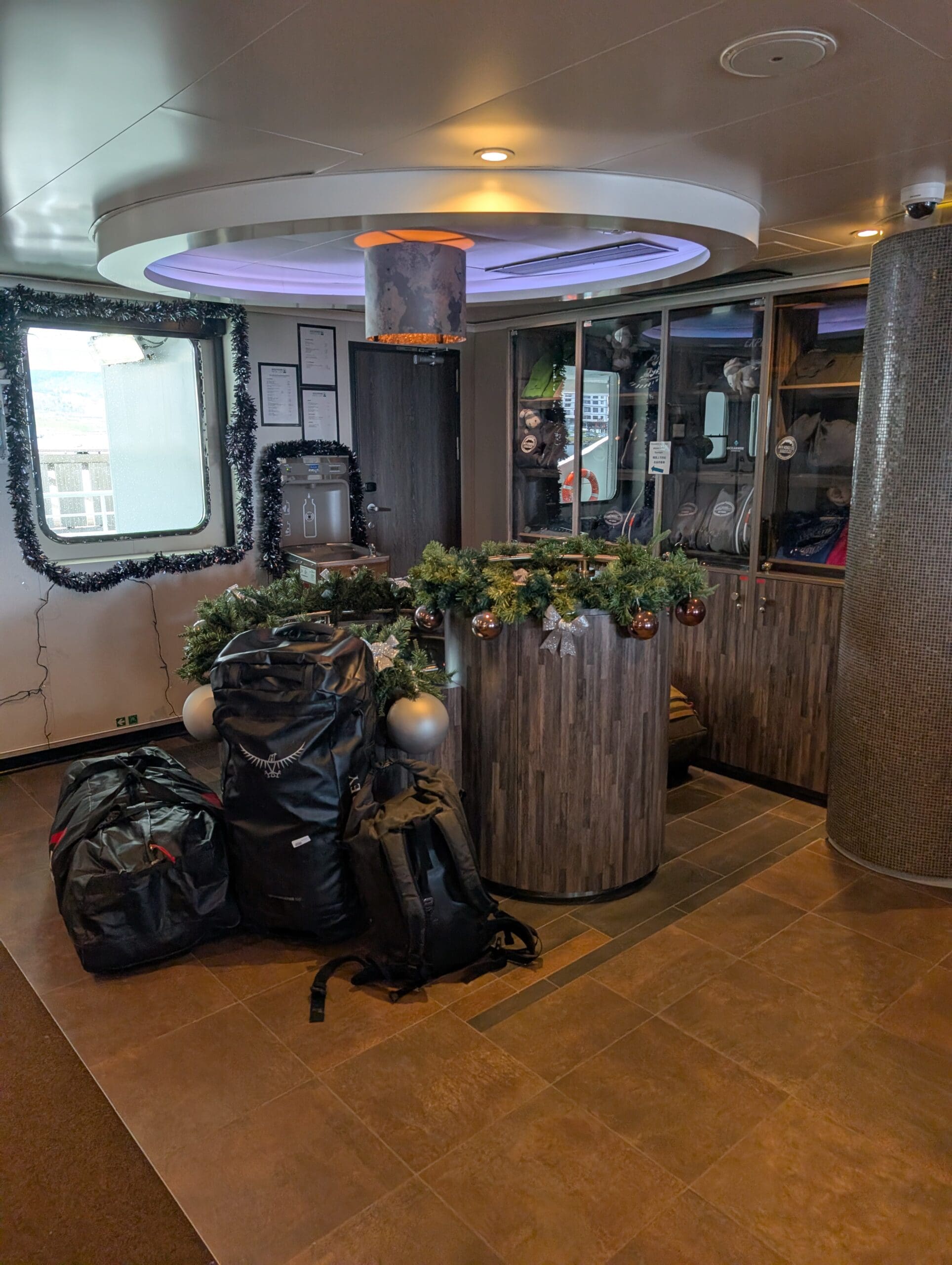 luggage bags on a ship