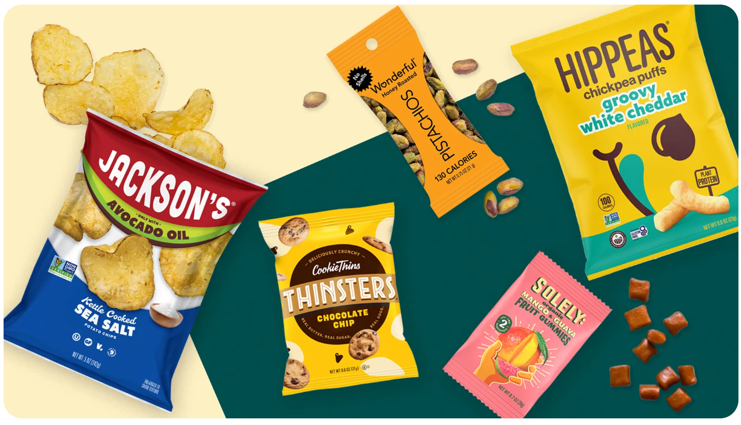 a group of chips and snacks