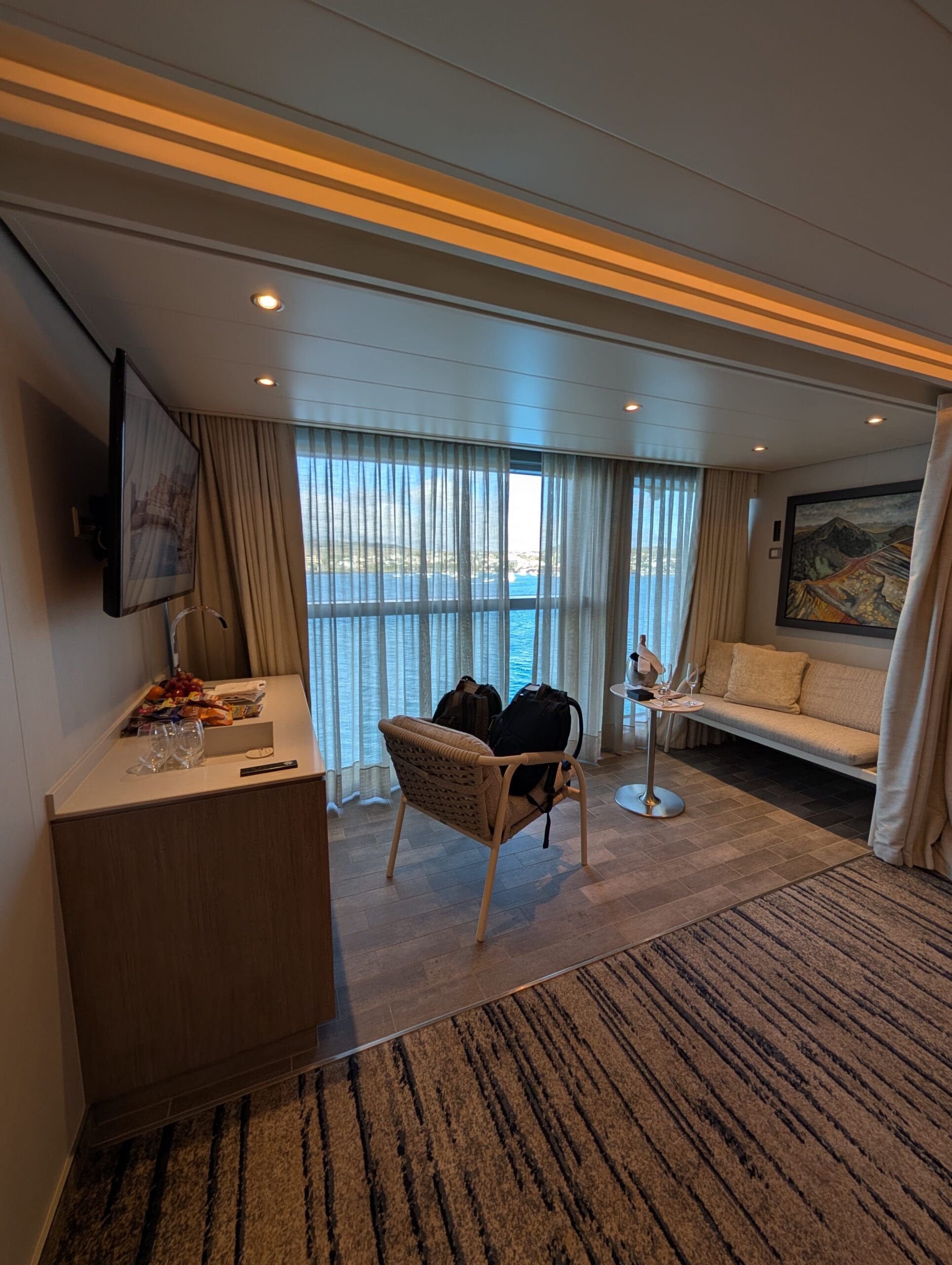 a room with a couch and a table