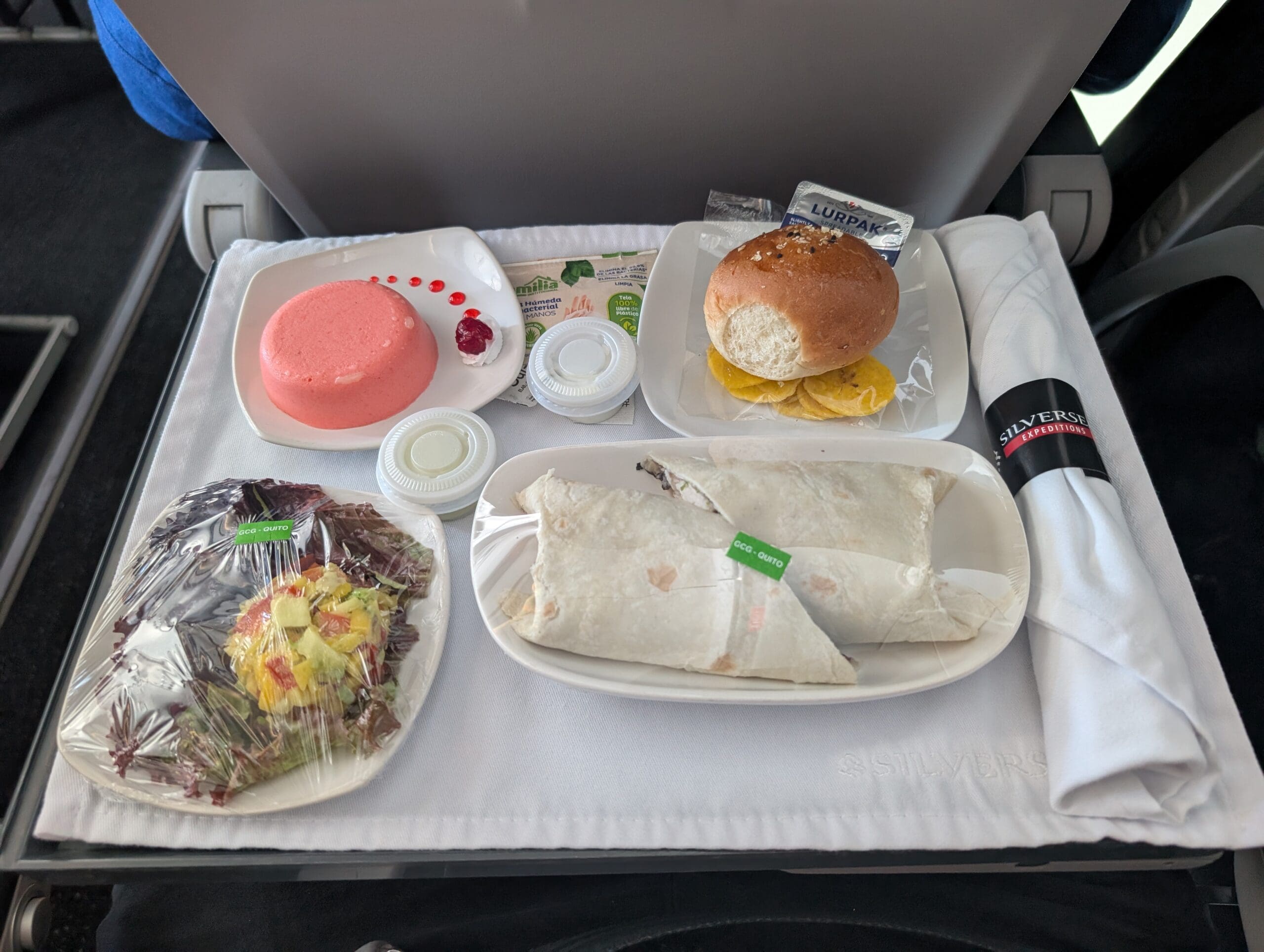 food on a tray on a plane