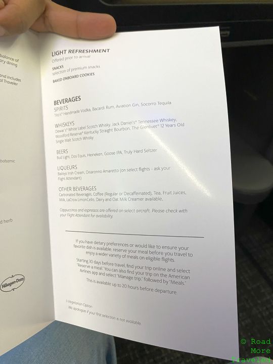 a menu of an airplane
