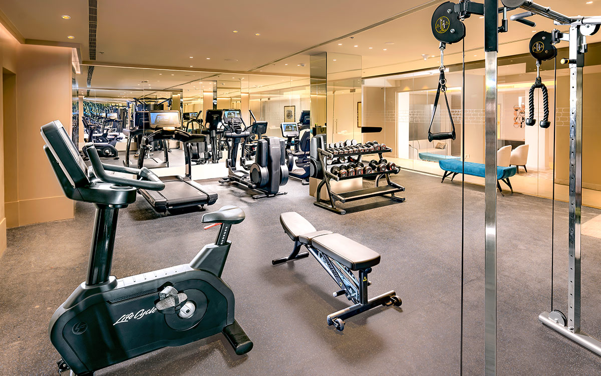 a large gym with exercise equipment