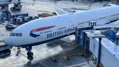 British Airways Boeing 777-300ER at gate in New York JFK close up