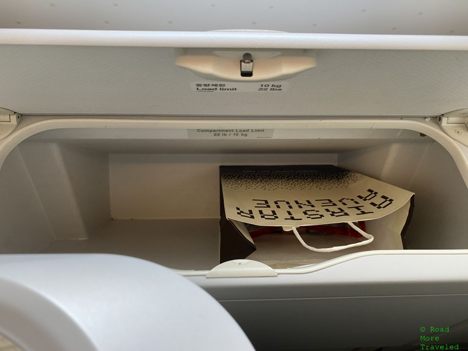 OZ A380 Business Class seat storage