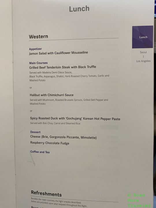 Asiana Business Class lunch Western option