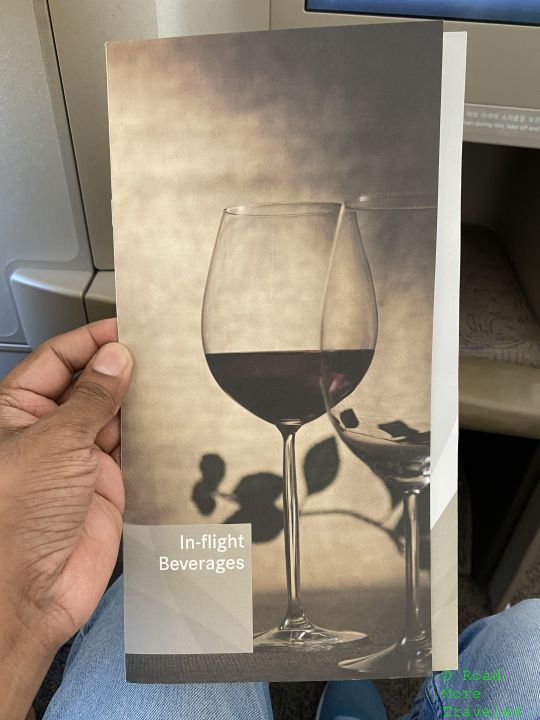 Asiana Airlines A380 Business Class drinks menu