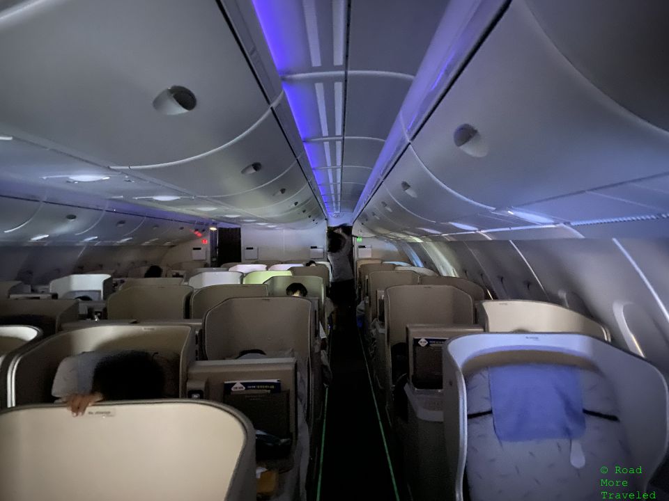OZ A380 Business Class cabin with mood lighting