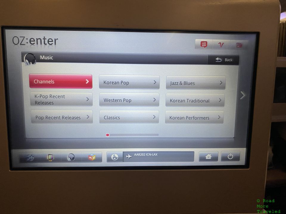 Asiana A380-800 Business Class - music selection